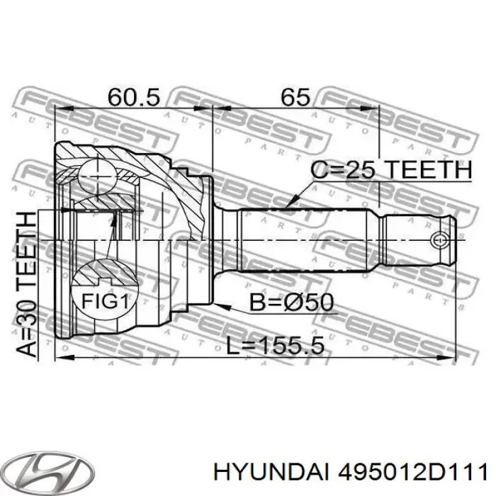495012D111 Hyundai/Kia піввісь (привід передня, ліва)