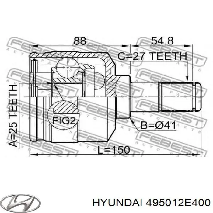 495012E400 Hyundai/Kia піввісь (привід передня, ліва)