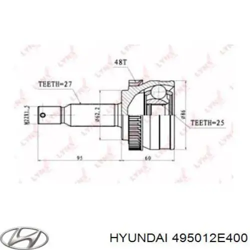 Ліва піввісь 495012E400 Hyundai/Kia