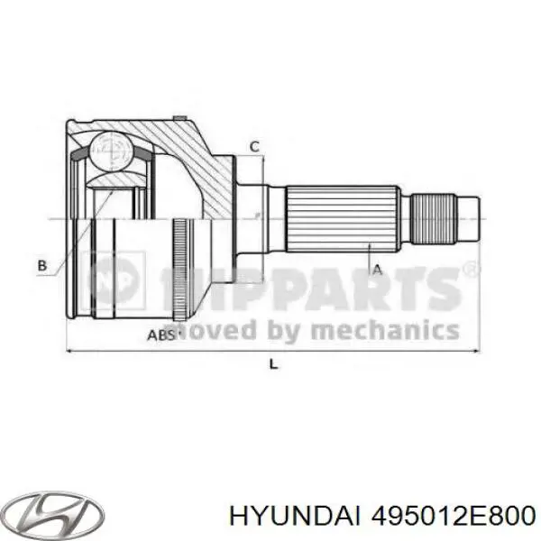495012E800 Hyundai/Kia піввісь (привід передня, ліва)