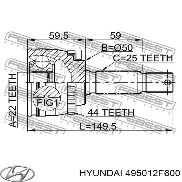 Піввісь (привід) передня, ліва 495012F600 Hyundai/Kia