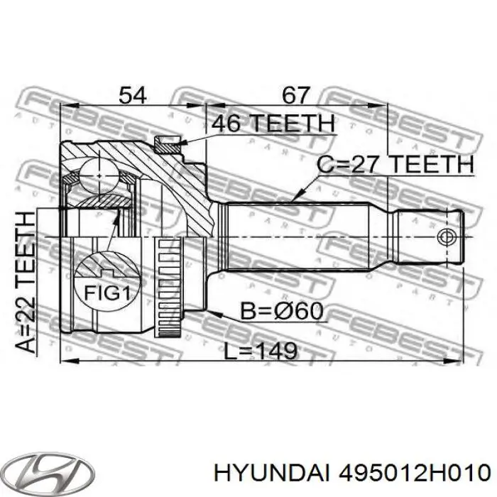 Ліва піввісь 495012H012SJ Hyundai/Kia