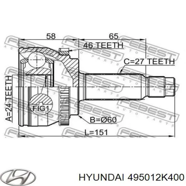 ШРУС зовнішній передній 495012K400 Hyundai/Kia