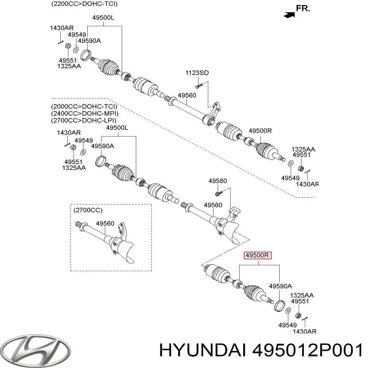 Піввісь передня, права Hyundai/Kia 495012P001 ціна, від 138.43 USD