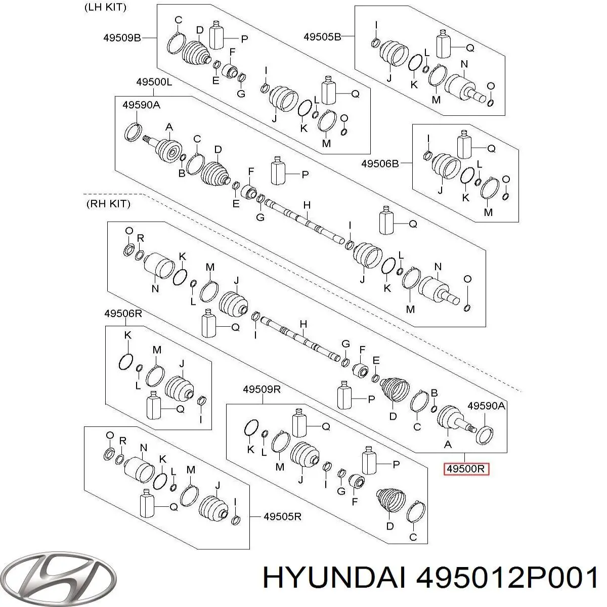 495012P001 Hyundai/Kia Привід передній правий