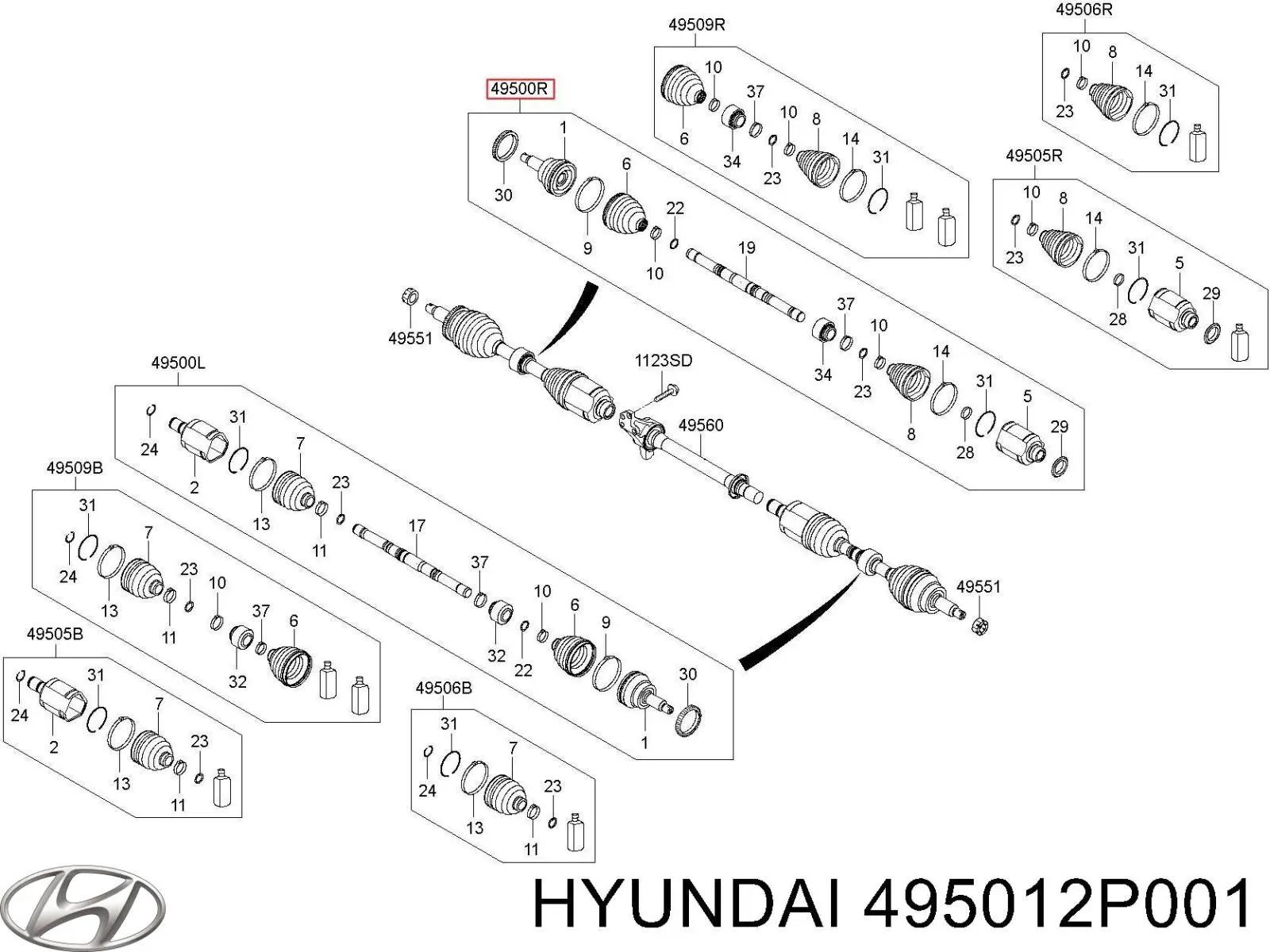 Піввісь передня, права Hyundai/Kia 495012P001SJ ціна, від 137.97 USD