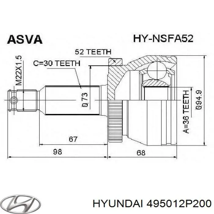 ШРУС зовнішній передній 495012P200 Hyundai/Kia