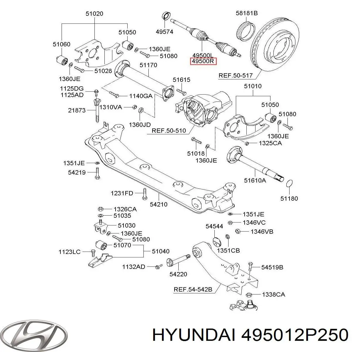 Купити 495012P250 Hyundai/Kia Піввісь права