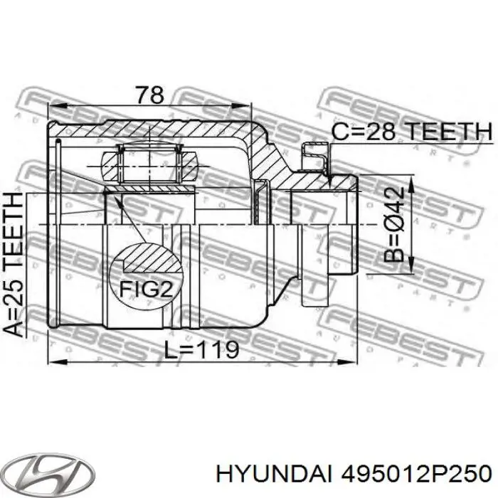 Піввісь права 495012P250 Hyundai/Kia