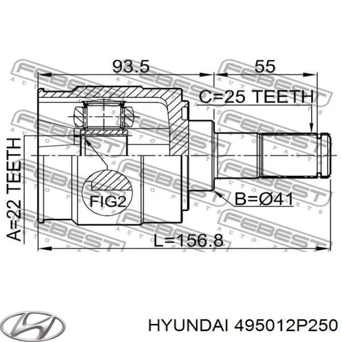 Піввісь (привід) передня, права 495012P250 Hyundai/Kia