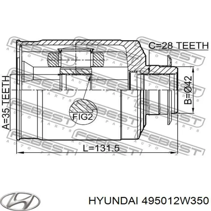 Піввісь передня, права Hyundai/Kia 495012W350 ціна, від 153.50 USD