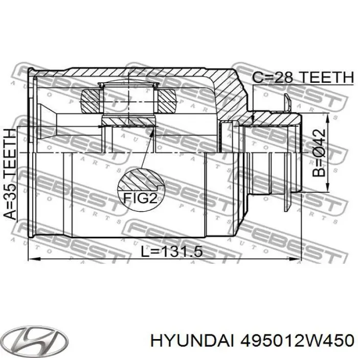 Піввісь передня, права Hyundai/Kia 495012W450 ціна, від 138.12 USD