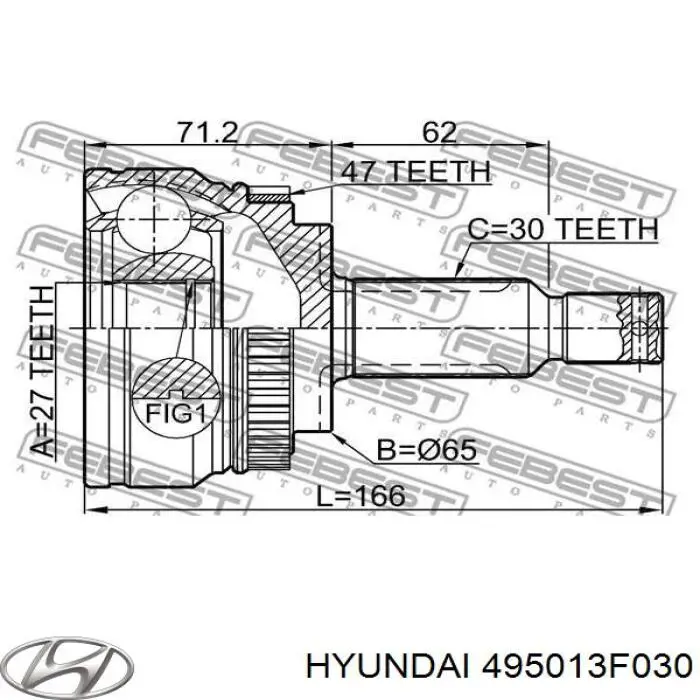 Привід передній лівий Hyundai/Kia 495013F030 ціна, від 225.73 USD