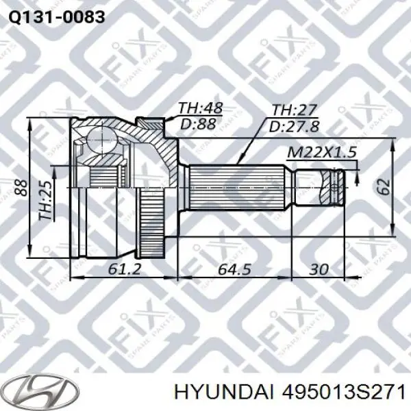 Піввісь (привід) передня, права Hyundai Sonata (YF) (Хендай Соната)