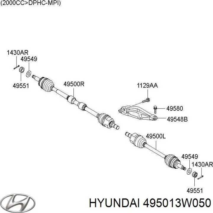 Піввісь передня, права Hyundai/Kia 495013W050 ціна, від 110.64 USD