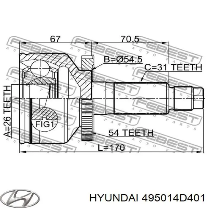 495014D401 Hyundai/Kia Пильник гранати внутрішній, лівий
