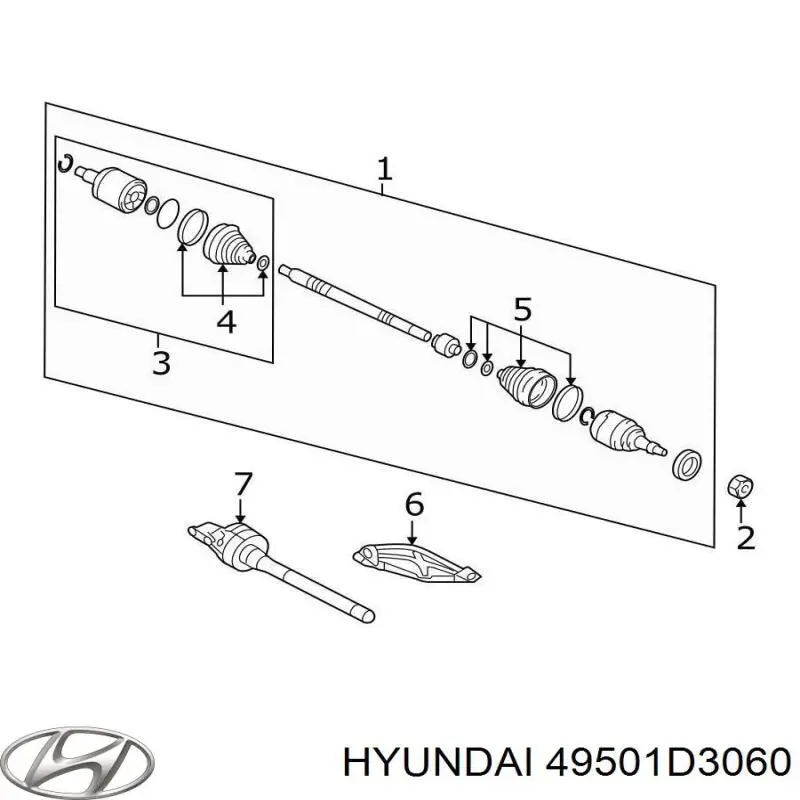 Піввісь (привід) передня, права HK49501D3060 Market (OEM)