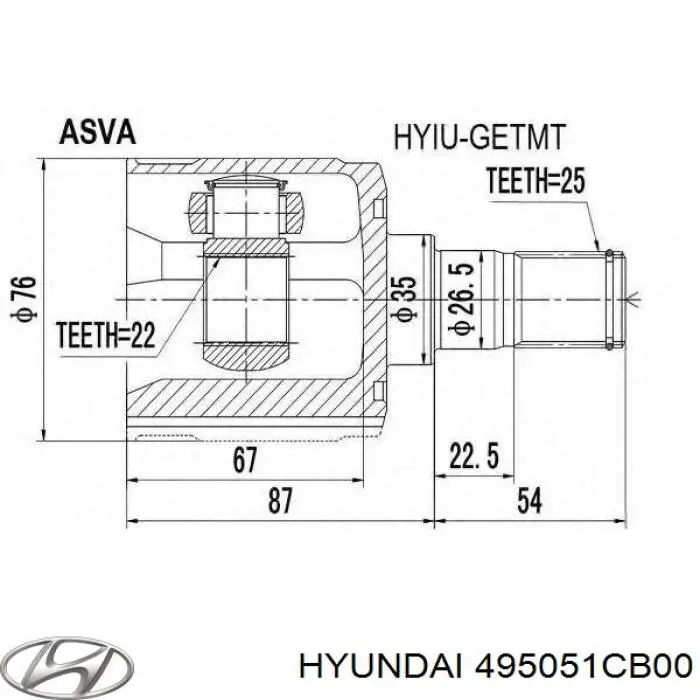 495051CB00 Hyundai/Kia шрус внутрішній, передній