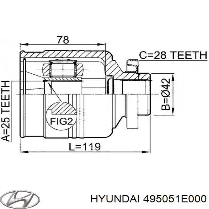 Передній внутрішній шрус на Hyundai Accent VERNA 