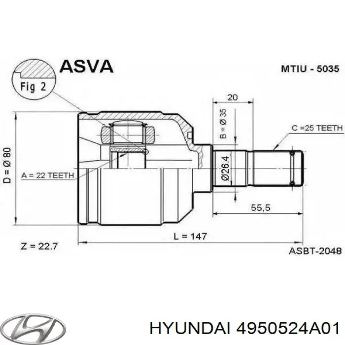 ШРКШ внутрішній, передній Mitsubishi MB526442 ціна, від 26.10 USD