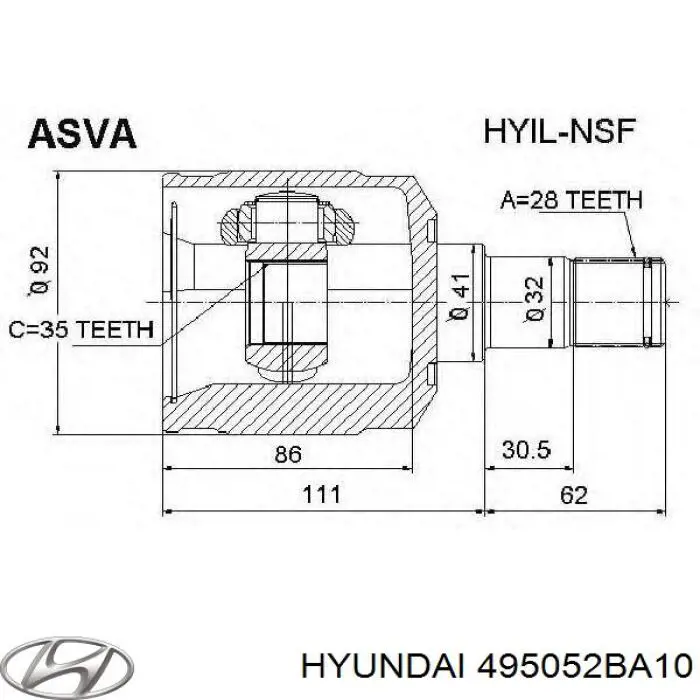 ШРКШ внутрішній, передній, лівий Hyundai/Kia 495052BA10 ціна, від 48.77 USD