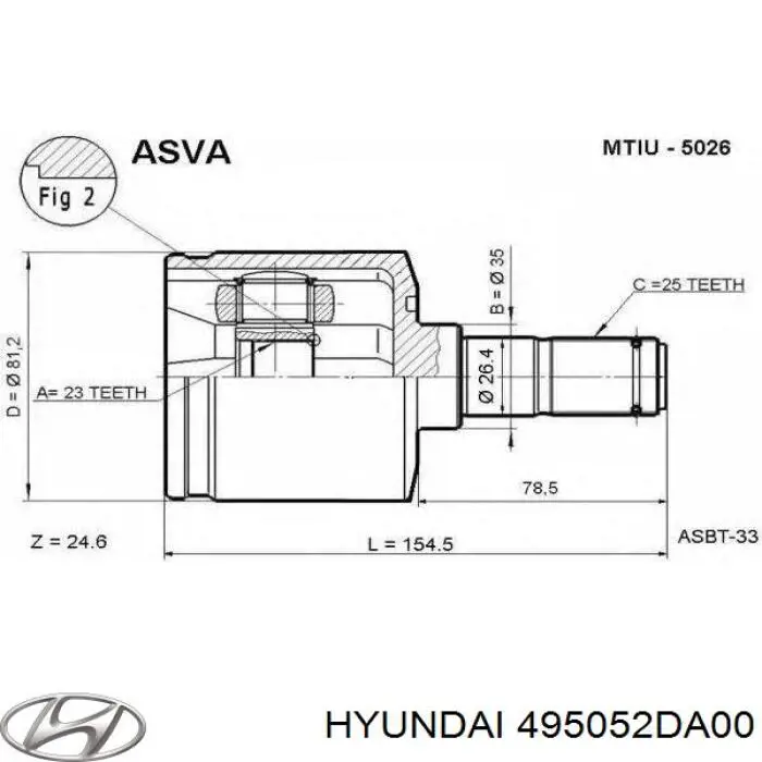 ШРКШ внутрішній, передній Hyundai/Kia 495052DA00 ціна, від 32.85 USD