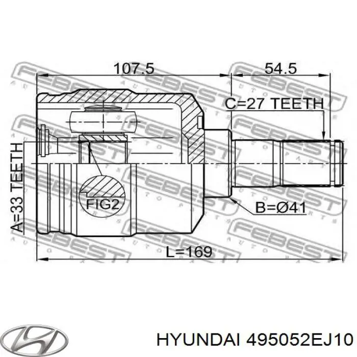 ШРУС внутрішній, передній HYUNDAI 495052EJ10