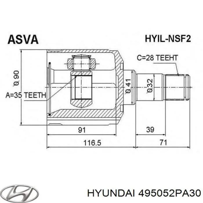 495052PA30 Hyundai/Kia шрус внутрішній, передній, лівий