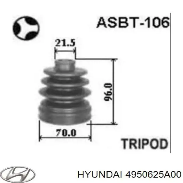 Купити 4950625A00 Hyundai/Kia Пильник шарніра кутових швидкостей внутрішній передній