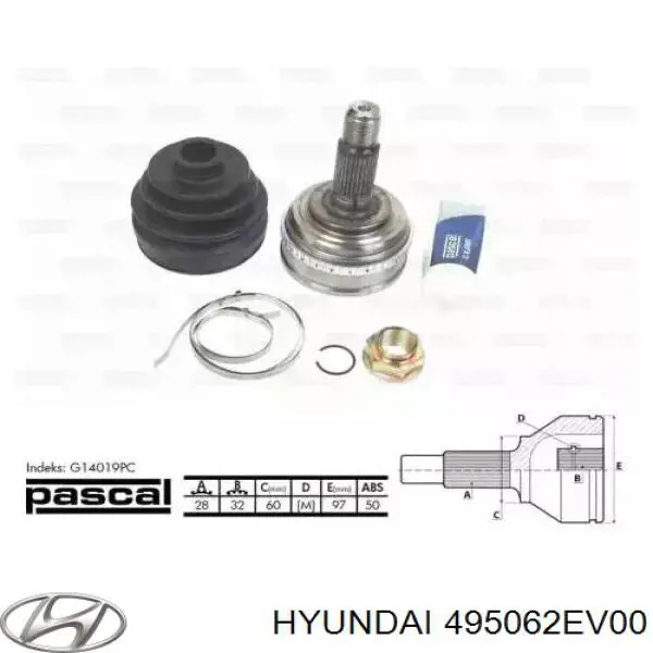 495062EV00 Hyundai/Kia пильник шруса внутрішній, передній піввісі