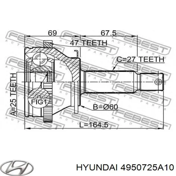 4950725A10 Hyundai/Kia шрус зовнішній передній