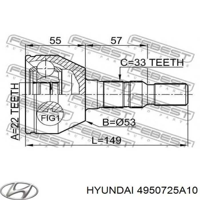 Купити 4950725A10 Hyundai/Kia Шарнір приводу зовнішній