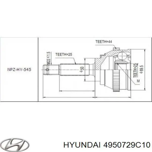 Піввісь (привід) передня 4950729C10 Hyundai/Kia