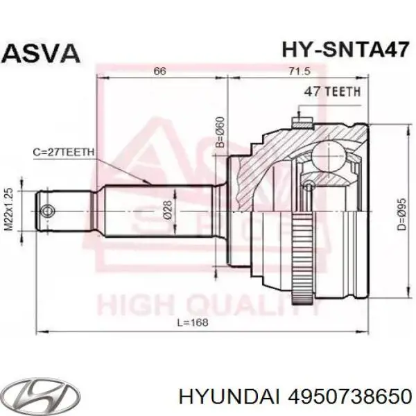 ШРУС зовнішній передній, правий Hyundai/Kia 4950738650 ціна, від 968.34 USD