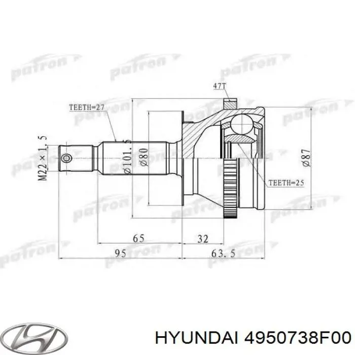 ШРУС зовнішній передній, правий Hyundai/Kia 4950738F00 ціна, від 136.94 USD