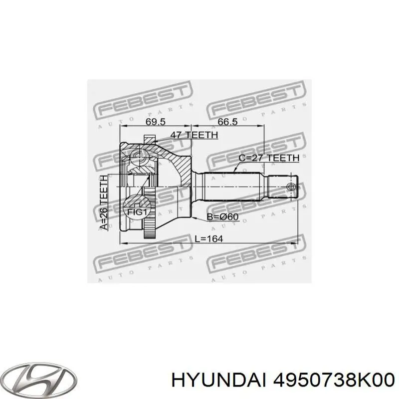 Купити 4950738K00 Hyundai/Kia Ліва піввісь