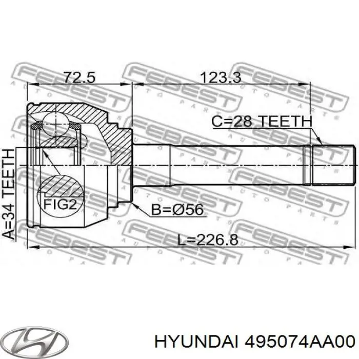 Купити 495074AA00 Hyundai/Kia Шарнір приводу зовнішній