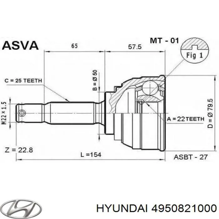4950821000 Hyundai/Kia шрус зовнішній передній