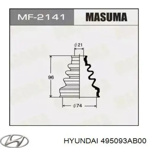 495093AB00 Hyundai/Kia Пильник ШРУСа зовнішній, передній піввісі