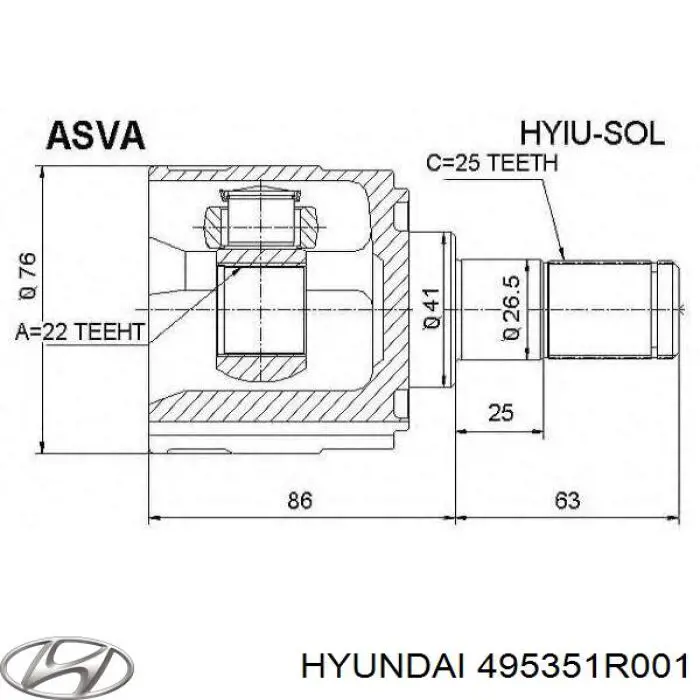 495351R101 Hyundai/Kia шрус внутрішній, передній, правий