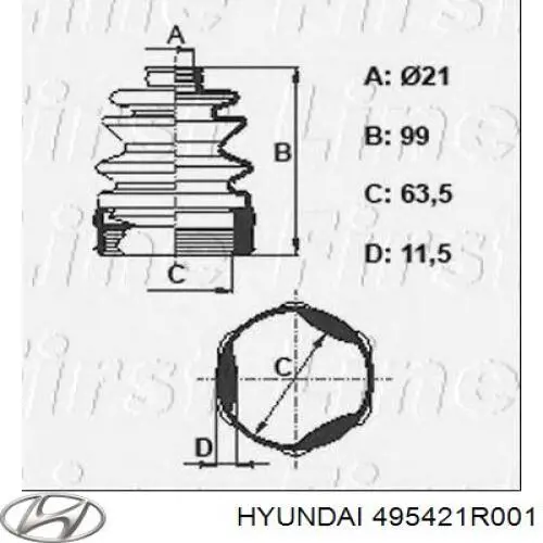 495421R001 Hyundai/Kia пильник шруса внутрішній, передній піввісі