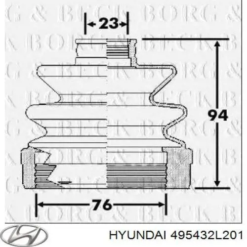 Купити 495432L201 Hyundai/Kia Пильник шарніра кутових швидкостей внутрішній передній