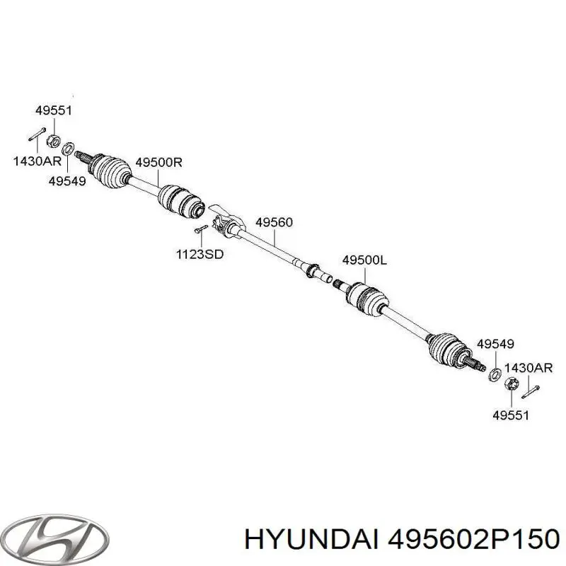 Вал приводу піввісь, проміжний Hyundai/Kia 495602P150 ціна, від 88.88 USD