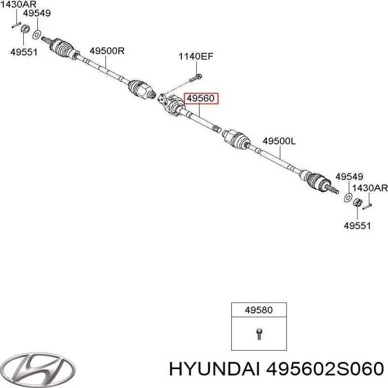 Вал приводу піввісь, проміжний Hyundai/Kia 495602S060 ціна, від 77.15 USD