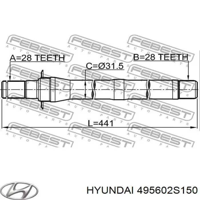 Купити 495602S150 Hyundai/Kia Приводний вал проміжний