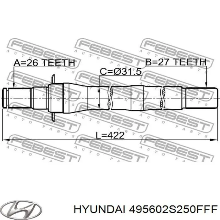 495602S250FFF Hyundai/Kia вал приводу проміжний