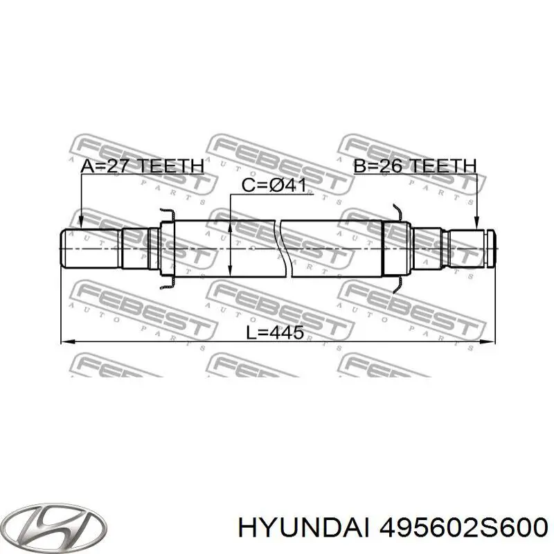 Вал приводу піввісь, проміжний Hyundai/Kia 495602S600 ціна, від 50.27 USD