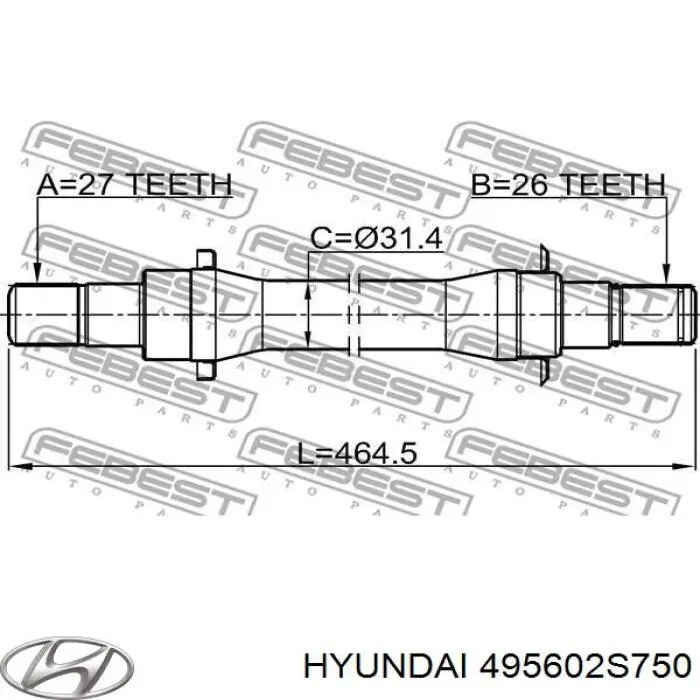 495602S750 Hyundai/Kia Привід передній правий