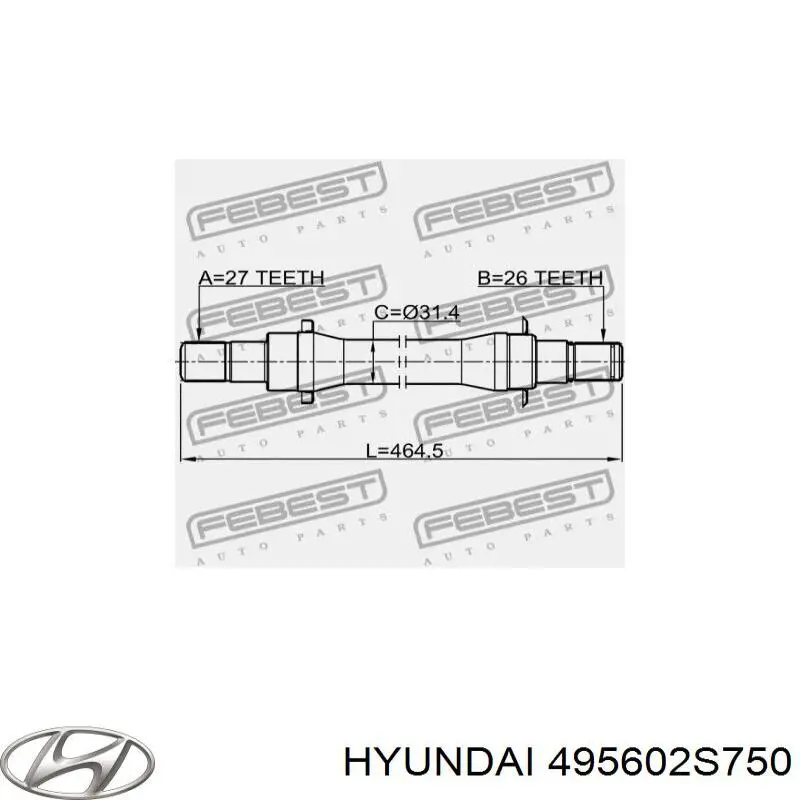 Купити 495602S750 Hyundai/Kia Піввісь права