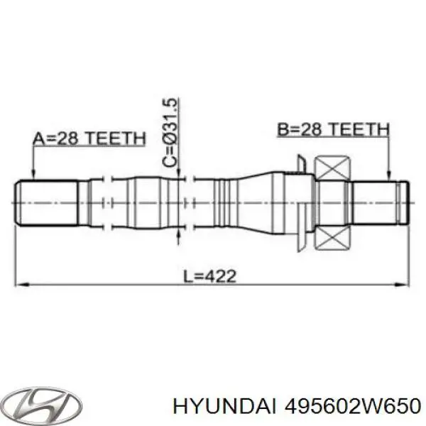 495602W650 Hyundai/Kia вал приводу проміжний
